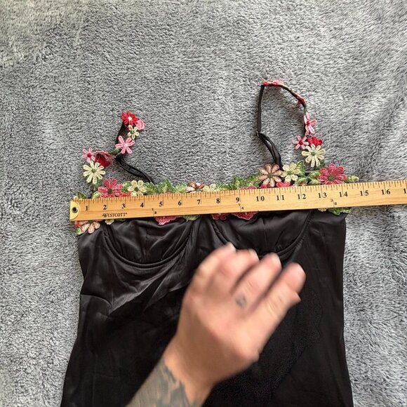 Y2K Slip Dress Small Babydoll Floral Satin Midi Dark Fairy Whimsigoth 18905 - Picture 5 of 7